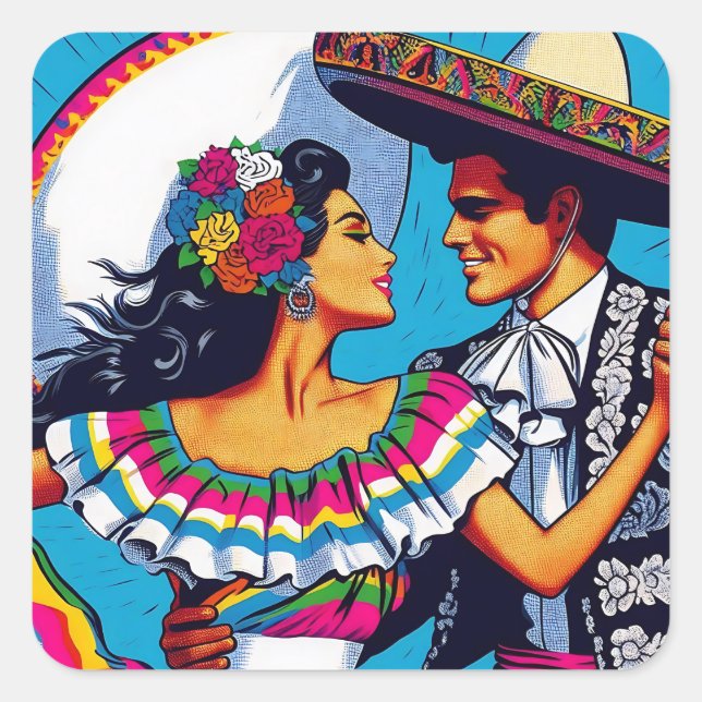 Sticker Carré Danse mexicaine rétro Folklórico Fiesta (Devant)