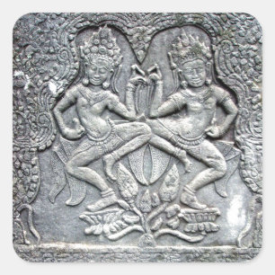Sticker Carré Danseurs cambodgiens sculptant la pierre