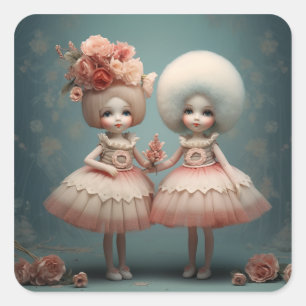 Sticker Carré Danseurs Fleurs de Mode de Ballet Casse-Noisette