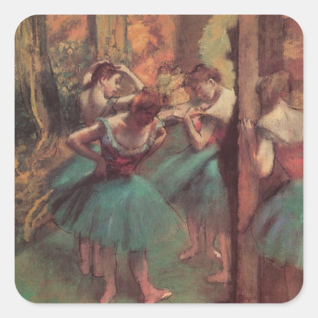 Sticker Carré Danseurs, rose et vert par Edgar Degas (Devant)