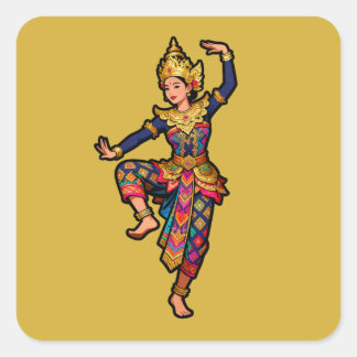 Sticker Carré Danseuse Legong Balinaise Jaune