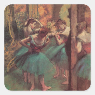 Sticker Carré Danseuses, rose et vert par Edgar Degas