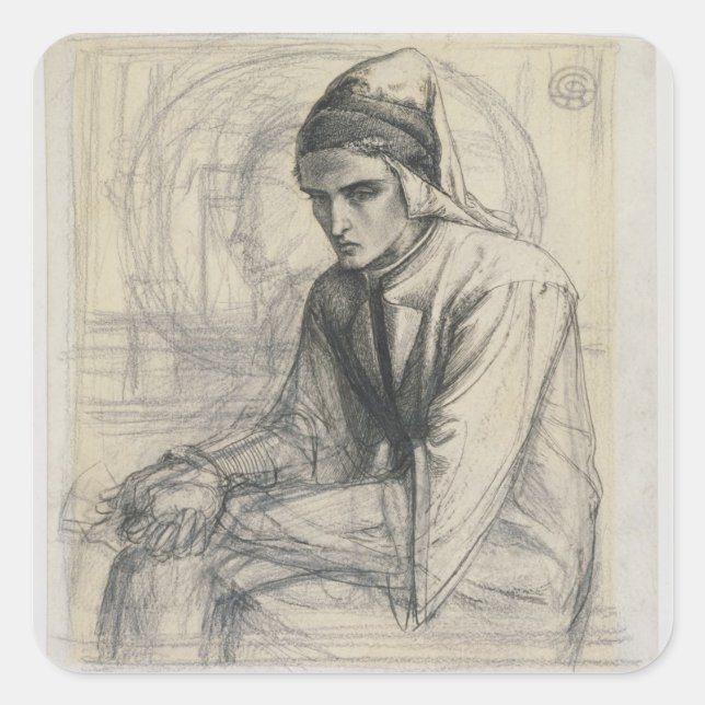 Sticker Carré Dante in Meditation Holding a Pomegranate, c.1852 (Devant)