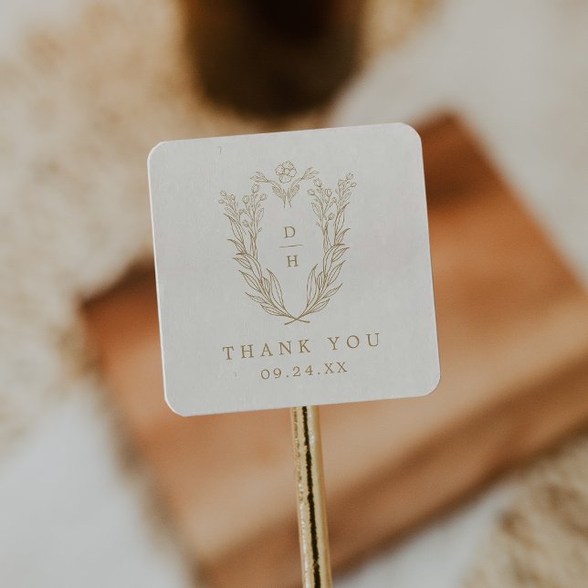 Sticker Carré DAPHNE Crème minimale or Mariage simple Merci (DAPHNE Minimal Cream Gold Simple Wedding Thank You Square Sticker)