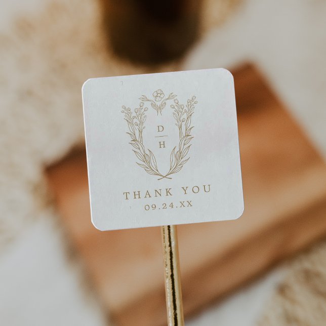 Sticker Carré DAPHNE Elegant Or Blanc Classé Merci Mariage (DAPHNE Elegant Gold White Classy Wedding Thank You Square Sticker)