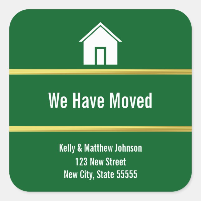Sticker Carré Dark Green White and Faux Gold Moving Announcement (Devant)