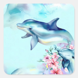 Sticker Carré Dauphin aquarelle peint
