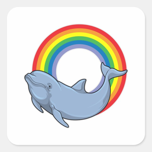 Sticker Carré Dauphin avec arc-en-ciel (Devant)