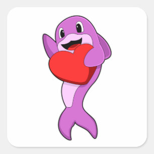 Sticker Carré Dauphin avec coeur