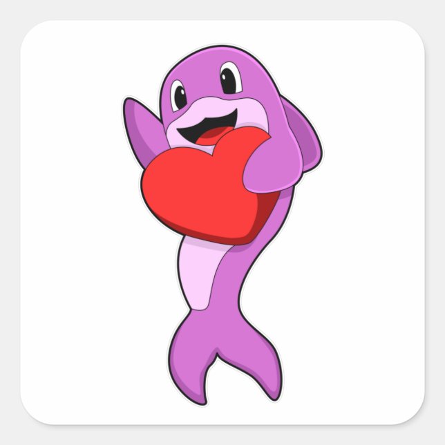 Sticker Carré Dauphin avec coeur (Devant)