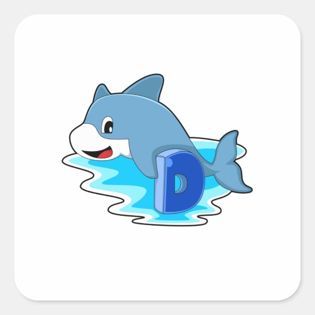 Sticker Carré Dauphin en natation avec lettre (Devant)