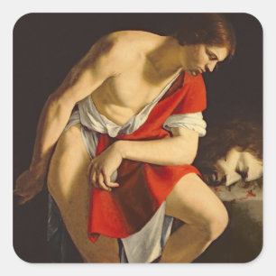Sticker Carré David contemplant la tête de Goliath