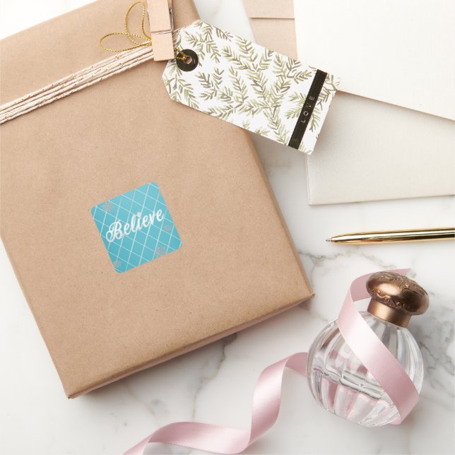 Sticker Carré Dazzling Believe Light Blue and Silver À damiers (Cadeaux)