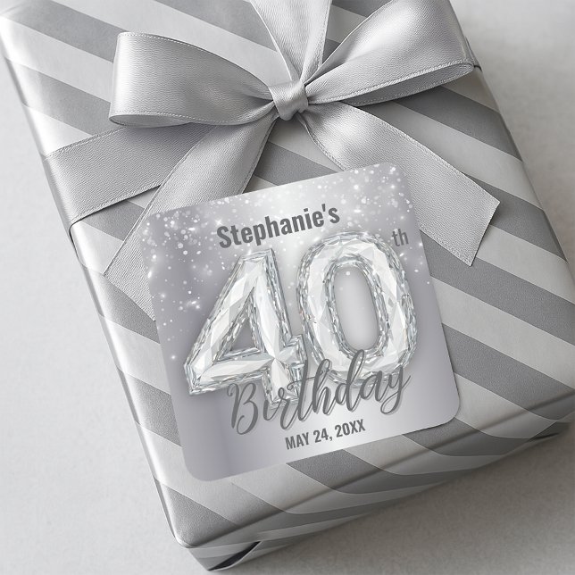 Sticker Carré  Dazzling Silver Sparkling Diamond 40th Birthday  (Créateur téléchargé)