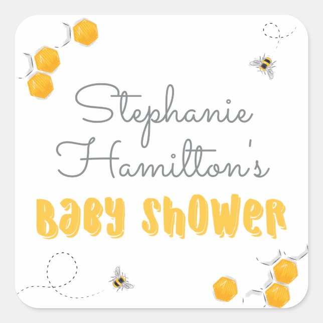 Sticker Carré de Baby shower neutre de miel doux (Devant)