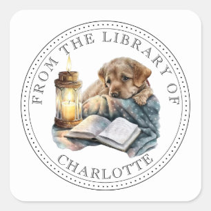 Sticker Carré De La Bibliothèque D'illustration De L'ex-Libris