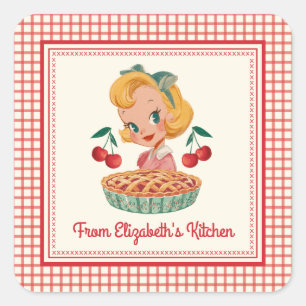 Sticker Carré De la cuisine de Vintage Gingham Rouge Cerise