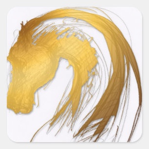 Sticker Carré de l'année du cheval chinois d'or