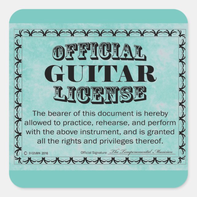 Sticker Carré de licence de guitare (Devant)