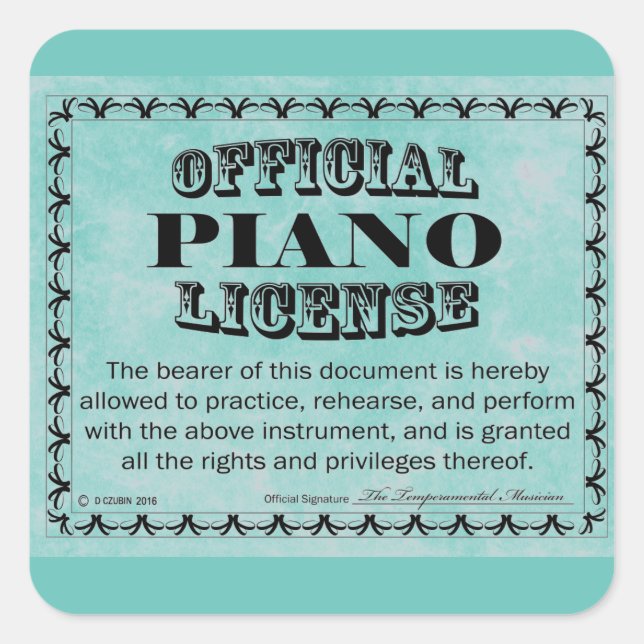 Sticker Carré de licence de piano (Devant)