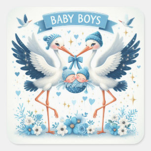 Sticker Carré De mignonnes cigognes portant des bébés garçons ju