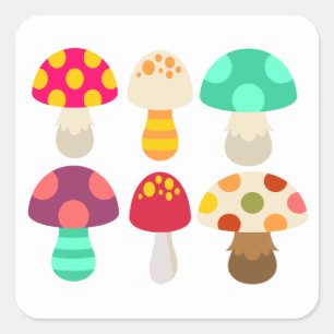 Sticker Carré De mignons champignons colorés