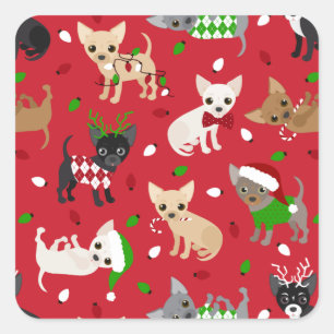 Sticker Carré de Noël Chihuahua All Coats