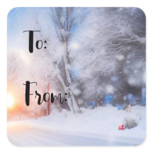 Sticker Carré de Noël d'hiver ensoleillé Étiquette