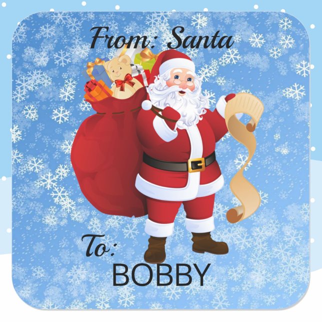 Sticker Carré De SANTA CLAUS Enveloppement Cadeau PERSONNALISÉ N (Créateur téléchargé)
