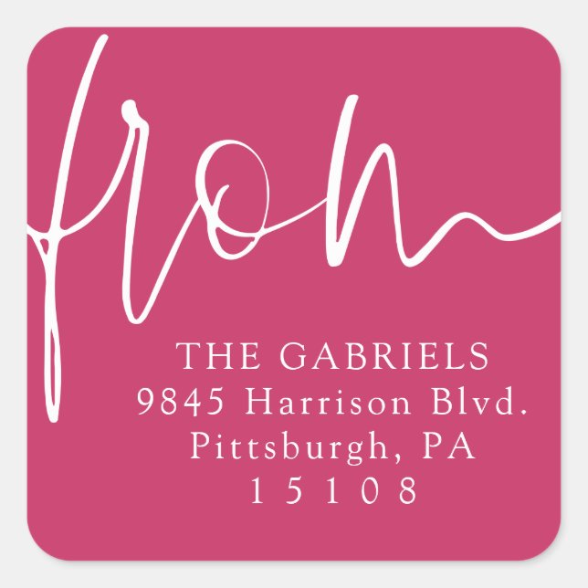 Sticker Carré De script moderne bold rose adresse de retour (Devant)