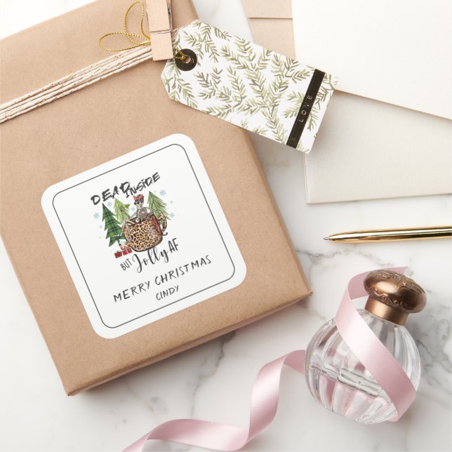 Sticker Carré Dead Inside Jolly AF Christmas Funny Quote (Cadeaux)