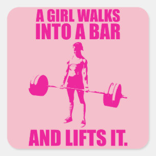 Sticker Carré Deadlift - une fille entre dans une barre et la
