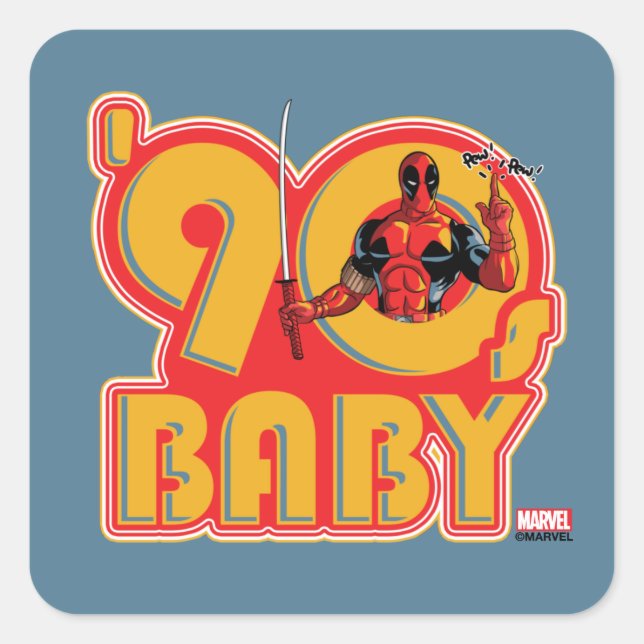 Sticker Carré Deadpool | 90's Baby (Devant)