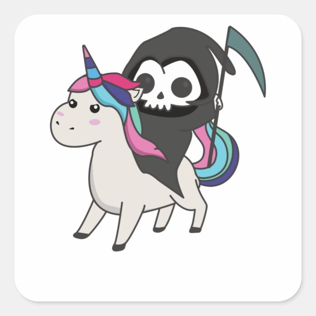 Sticker Carré Death Riding Unicorn Funny Unicorns Arc-en-ciel (Devant)
