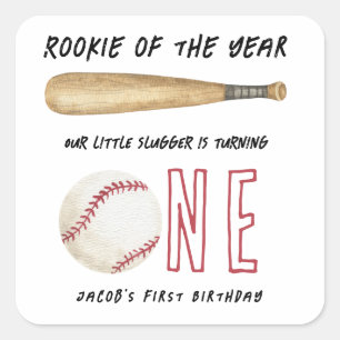 Sticker Carré Débutant de l'année Fête d'anniversaire de basebal