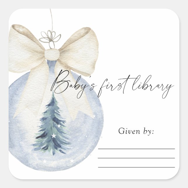 Sticker Carré Décor d'arbre de Noël - Plaque Baby shower (Devant)