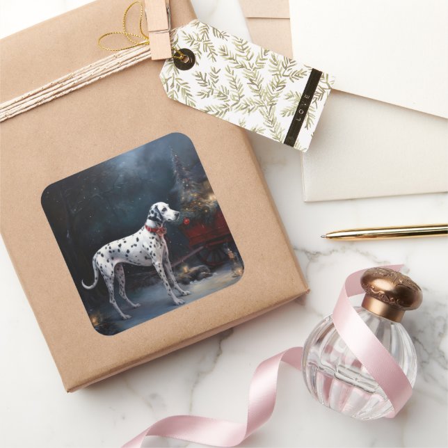 Sticker Carré Décor de Noël Dalmatien Snowy (Cadeaux)