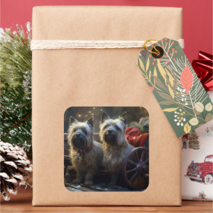 Sticker Carré Décor de Noël de Cairn Terrier Snowy Sleigh