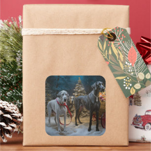 Sticker Carré Décor de Noël du grand Dane Snowy Sleigh