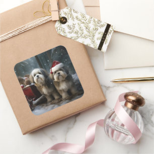 Sticker Carré Décor de Noël Malti tzu Snowy Sleigh