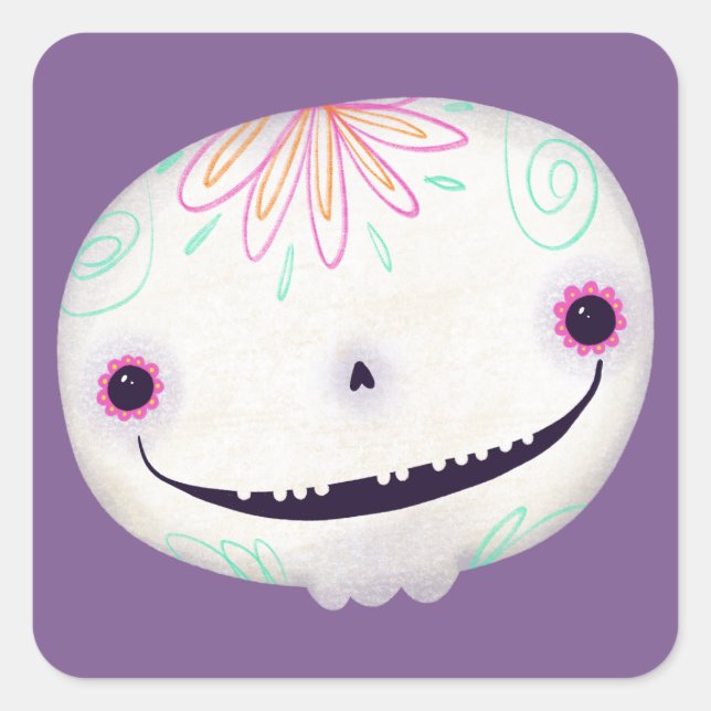 Sticker Carré Décor Halloween Cute Sugar Éffrayant SKull (Devant)
