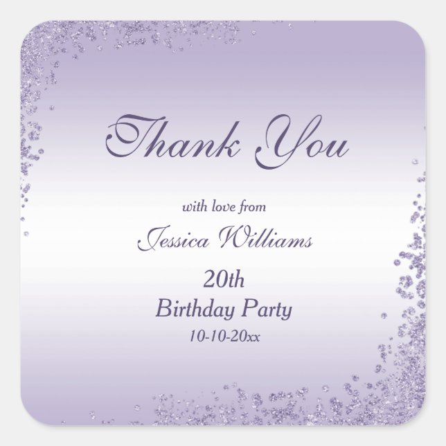 Sticker Carré Décoration Parties scintillant violet parkly Anniv (Devant)