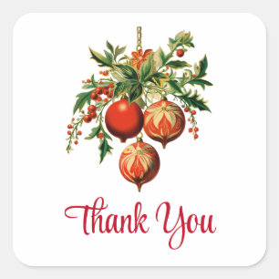 Sticker Carré Décorations d'arbre de Noël Cool rétro Merci