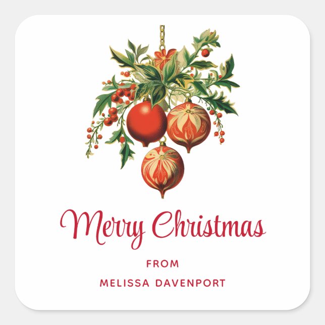 Sticker Carré Décorations d'arbre de Noël Cool rétros (Devant)