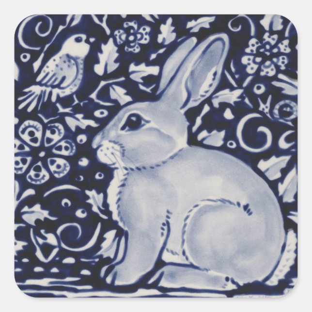 Sticker Carré Dedham Blue & White Rabbit céramique Carrelage cad (Devant)