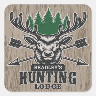 Sticker Carré Deer Elk Hunter AJOUTER NOM Bow Hunter Lodge Cabin
