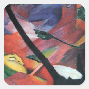 Sticker Carré Deer in the Forest II par Franz Marc; Reh im Walde