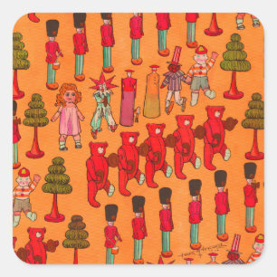 Sticker Carré Défilé de jouets de Noël vintage 1907 Magazine Puc