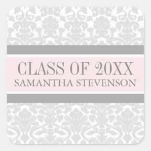 Sticker Carré Dégâts gris rose Nom de l'année personnalisée