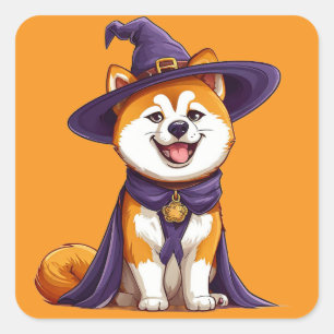 Sticker Carré Déguisement d'Halloween pour chien Akita de dessin